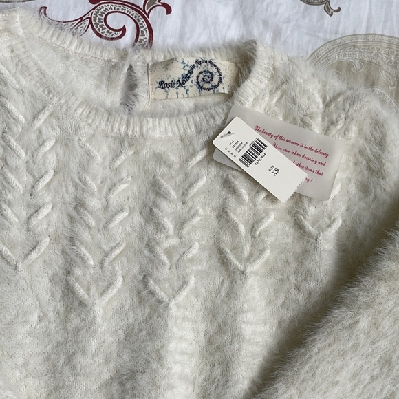 Anthropologie White Cream Fuzzy Sweater - Picture 2 of 3